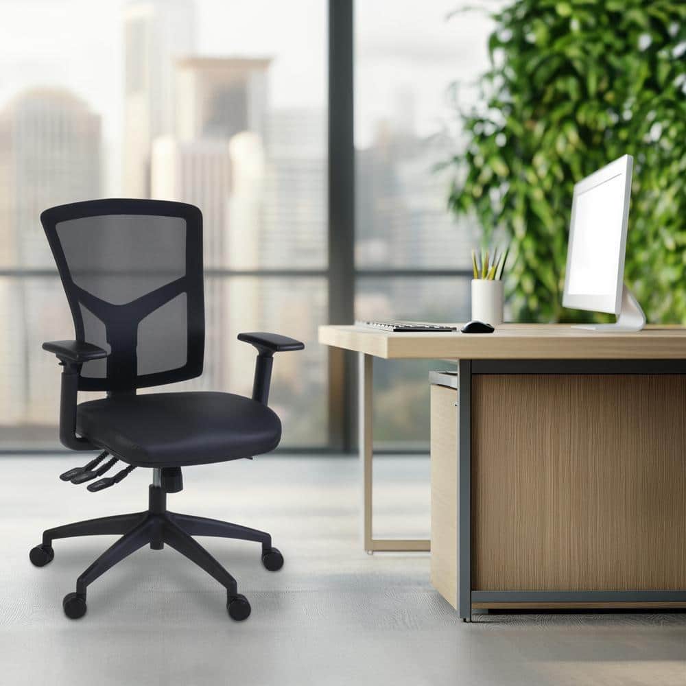 Vinyl Ergonomic Mesh High-Back Multi-Function Task Chair in Black with Adjustable Arms