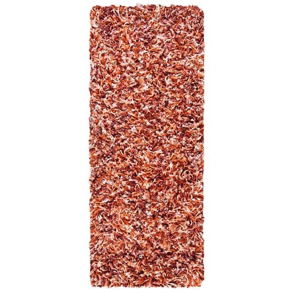 SAFAVIEH Rio Shag Rust/Ivory 2 ft. x 6 ft. Solid Runner Rug