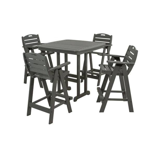 POLYWOOD Nautical Slate Grey 5-Piece Plastic Outdoor Patio Bar Set