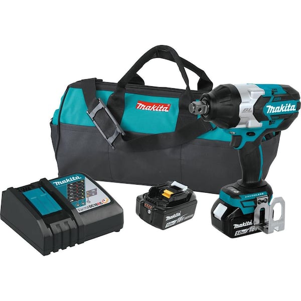 Makita 18V LXT Lithium-Ion Brushless Cordless High Torque 3/4 in. Square Drive Impact Wrench With (2) Batteries 5.0Ah, Bag