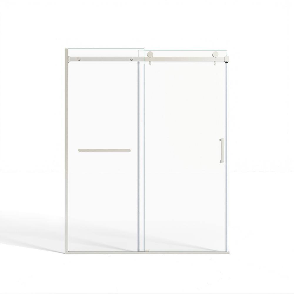 60 in. W x 75 in. H Sliding Shower Door Framed in White with Clear Glass an