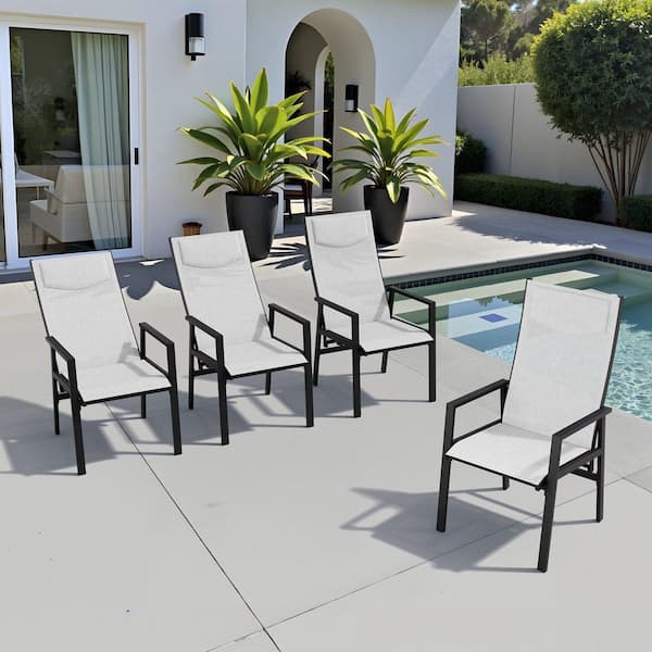 Aluminum Adjustable Back Outdoor Dining Chair in Light Gray with Headrest (4-Pack)
