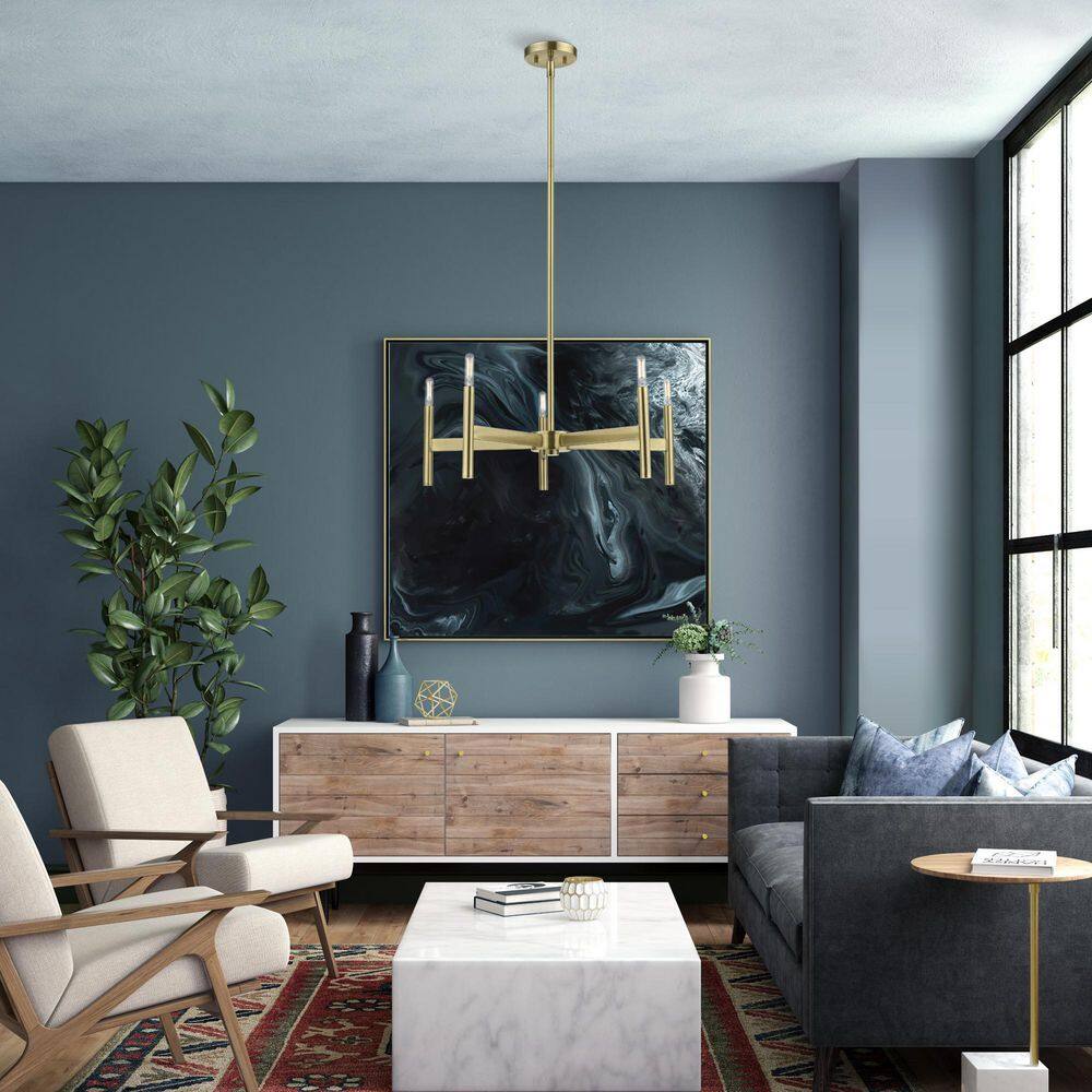Copenhagen Antique Brass 5-Light Mid-Century Modern Chandelier