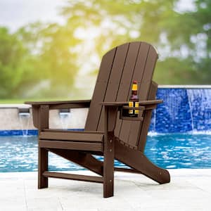 Heavy-Duty Dark Brown Plastic Adirondack Chair with Extra Wide Seat, Taller Back, Cup-Holder and 400 lb. Weight Capacity
