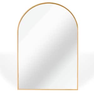 24 in. W x 36 in. H Arched Aluminum Framed Wall Bathroom Vanity Mirror in Gold