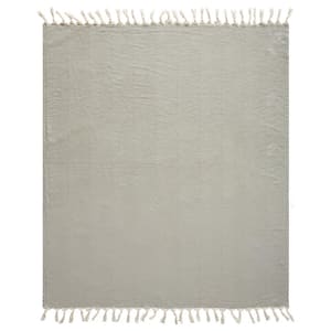 Averie Grey/Cream Herringbone Farmhouse Organic Turkish Cotton Throw Blanket