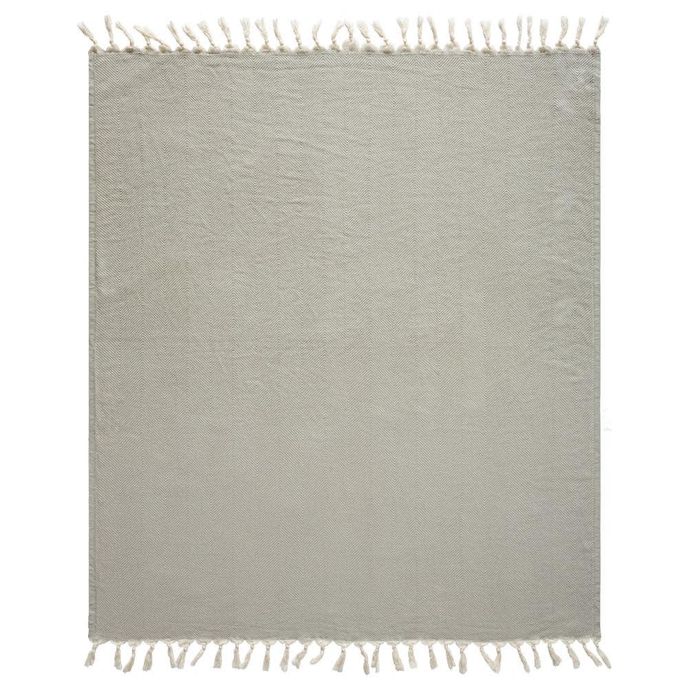 Averie Grey/Cream Herringbone Farmhouse All Natural Turkish Cotton Throw Bl