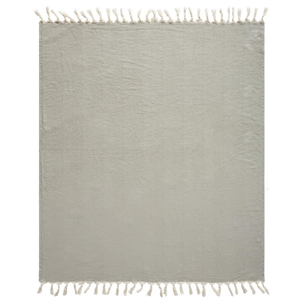 Unbranded Averie Grey/Cream Herringbone Farmhouse All Natural Turkish Cotton Throw Blanket