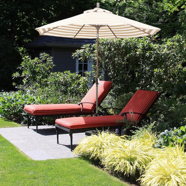 9 ft. Bronze Aluminum Pole Market Aluminum Ribs Auto Tilt Crank Lift Patio Umbrella in Navy Sunbrella