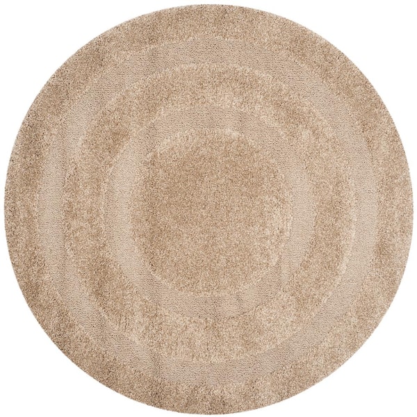 SAFAVIEH Florida Shag Beige 7 ft. x 7 ft. Round Border Area Rug