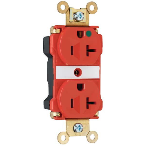 PlugTail 20 Amp Hospital Grade Duplex Outlet, Red