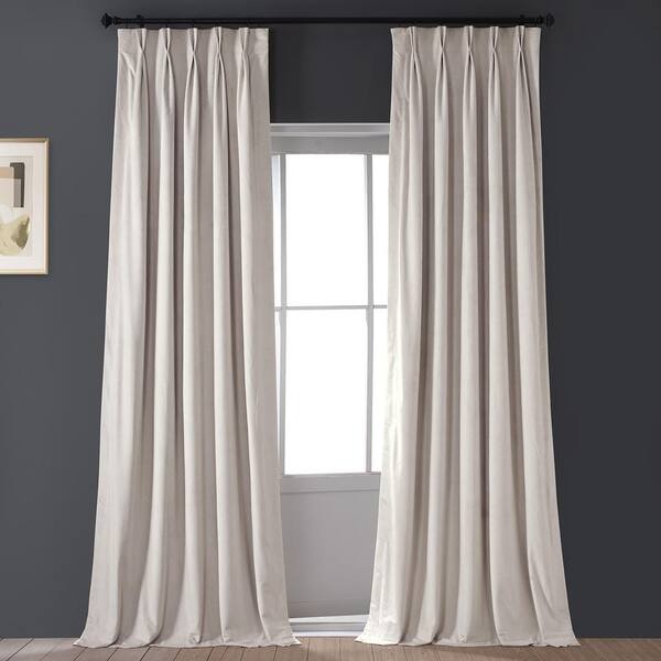 Exclusive Fabrics Furnishings Alabaster Beige Velvet Pinch Pleat Blackout Curtain 25 In W X 108 In L Vpch 120601 108 Fp The Home Depot