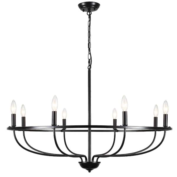 LWYTJO Harri 8 Light Black Farmhouse Wagon Wheel Chandelier for Living Room Kitchen Island dining room with no bulbs included