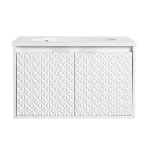 29.9 in. W x 18.5 in. H White Wall-Mounted Plywood Bathroom Vanity with 1 White Resin Sink and Soft-Close Cabinet Door