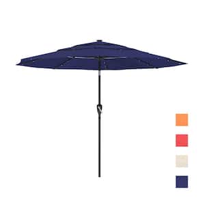 11 ft. Market Patio Umbrella 3-Tiers Crank and Tilt Outdoor Umbrella in Navy with LED Lights