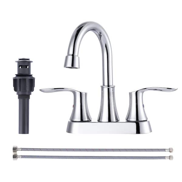 Refined Deck Mounted Double Handle High Arc 4 in. Centerset Bathroom Faucet with Pop-Up Drain in Chrome