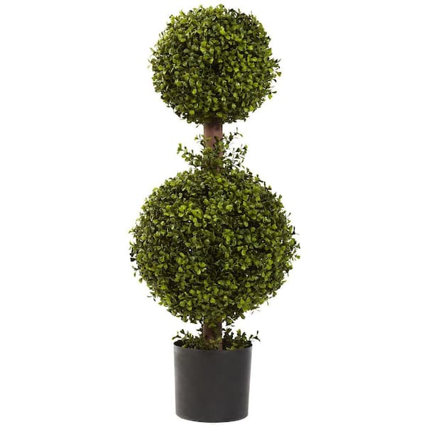 Nearly Natural 35 in. Artificial Double Boxwood Topiary