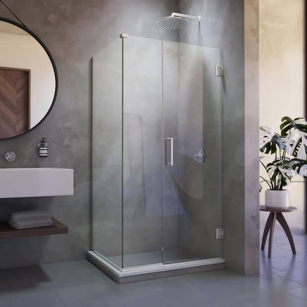 DreamLine Unidoor Plus 37 in. W x 34-3/8 in. D x 72 in. H Frameless Hinged Shower Enclosure in Brushed Nickel