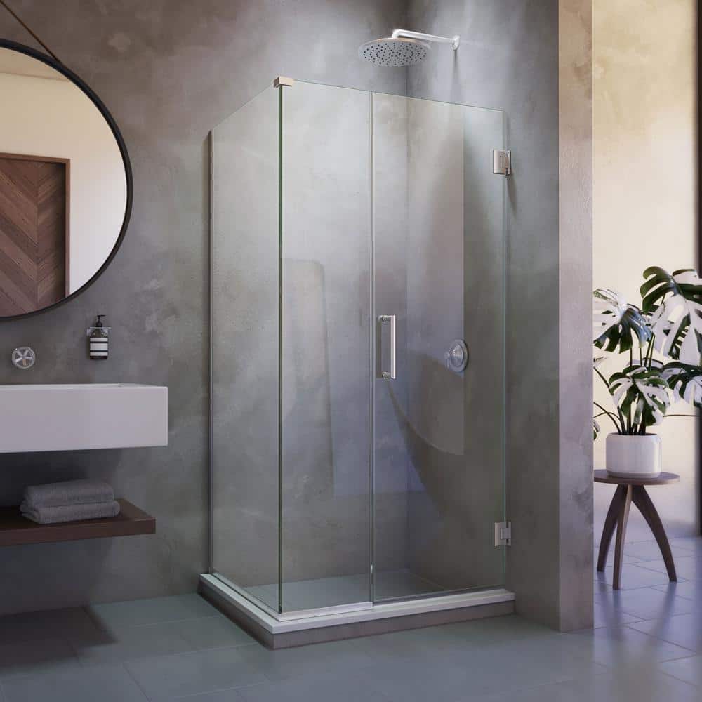 Unidoor Plus Frameless Clear Glass Hinged Shower Enclosure with Black Hardware