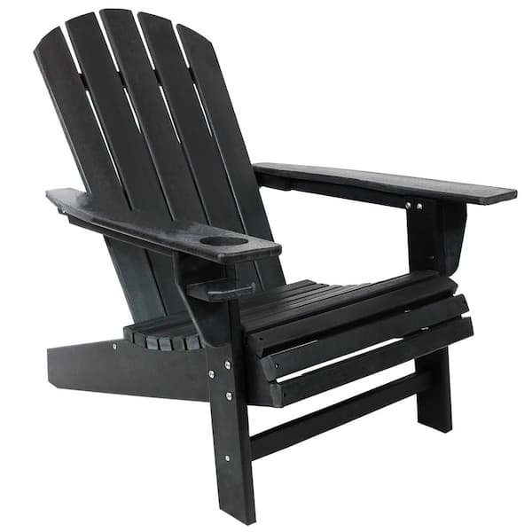 Sunnydaze Decor All Weather Hdpe Black, Adirondack Plastic Chairs With Cup Holders