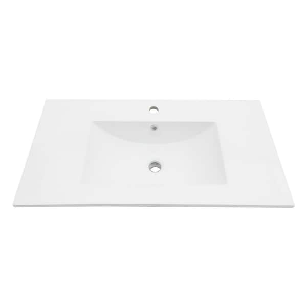 36 in. Rectangular Bathroom Sink in White Ceramic with 1 Faucet Hole and Overflow