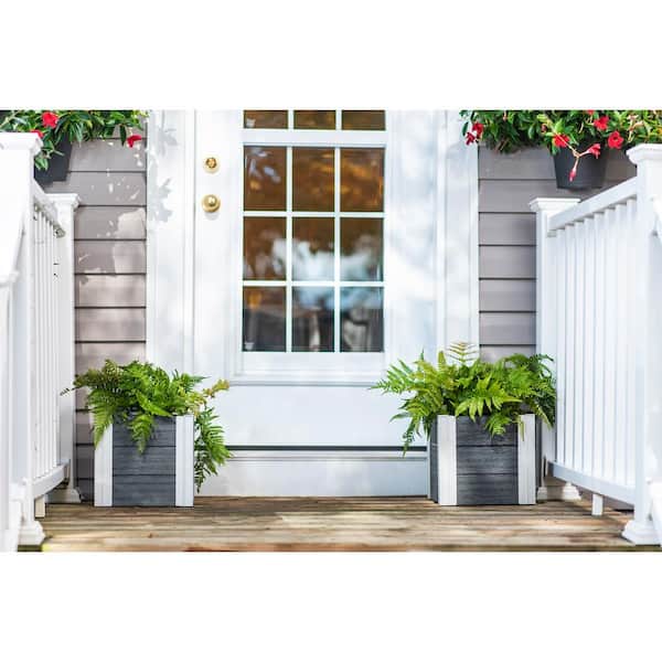 VITA Urbana 12 in. Gray Embossed PVC Cube Outdoor Planter (2-Pack)