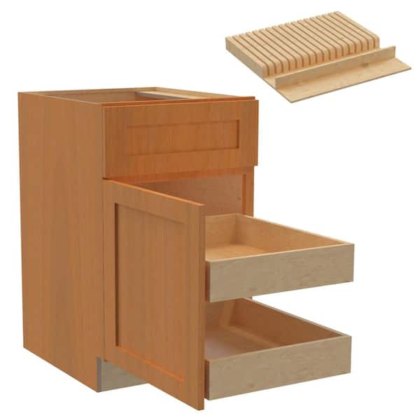 Home Decorators Collection Newport 21 in. W x 24 in. D x 34.5 in. H Assembled Plywood Base Kitchen Cabinet in Cinnamon with 2ROT Knife Block LH