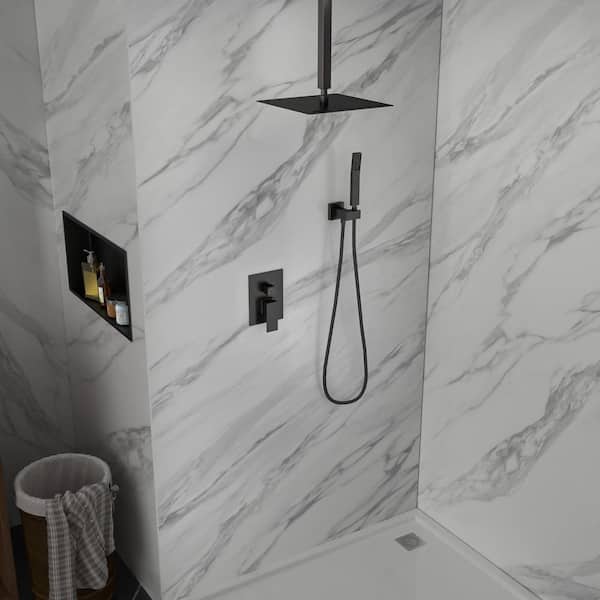 2-Spray Patterns with 1.8 GPM 10 in. in Ceiling Mount Dual Shower Heads in Oil Rubbed Bronze