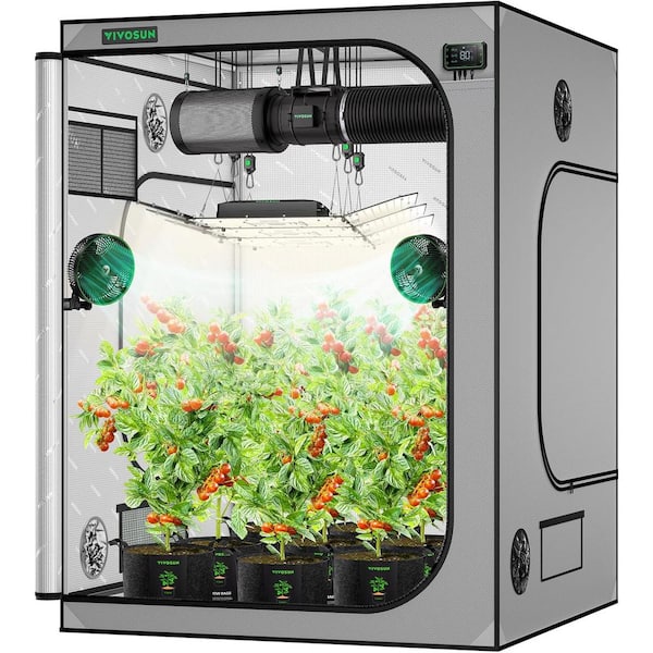 5 ft. x 5 ft. Gray Grow Tent with 22 mm Poles, Observation Window and Floor Tray