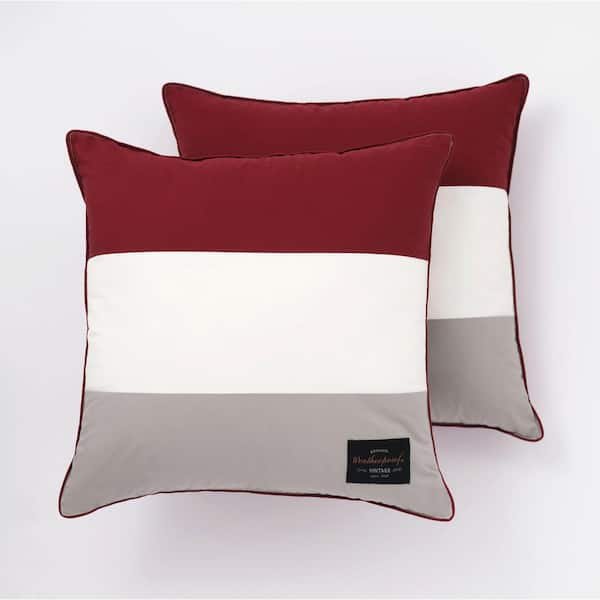 red and gray throw pillows