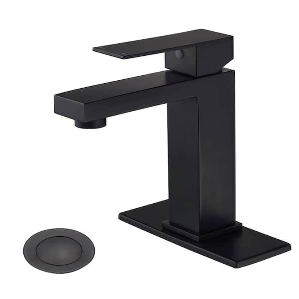 PROOX Single Handle Single Hole Deck Mount Bathroom Faucet with Deckplate Included and Drain Kit Included in Matte Black
