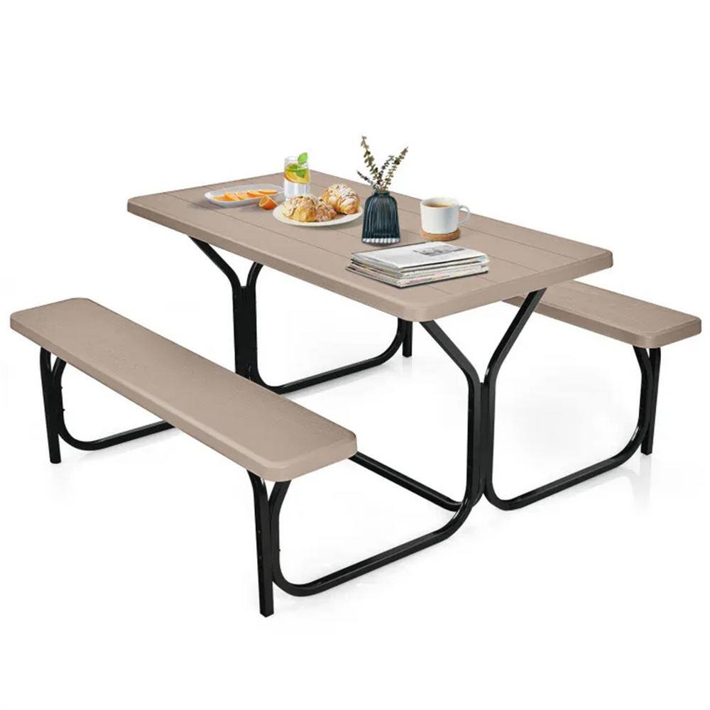 Brown Rectangular Polyethylene 28.5 in. Outdoor Dining Table without Extens