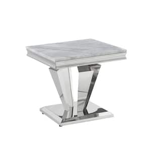 Crownie 23.5 in. L Silver Square Faux Marble End Table