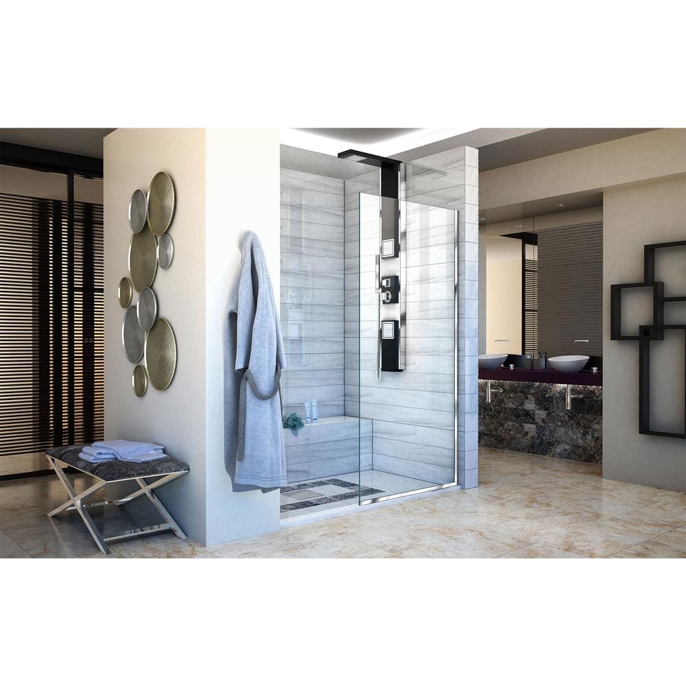 Linea 34" Black Frameless Clear Glass Shower Panel