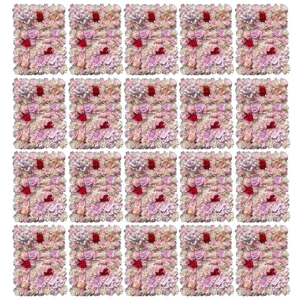 YIYIBYUS Yellow 23.6 in. x 15.7 in. Artificial Floral Wall Panel Silk Rose Backdrop Decor (20-Pieces)