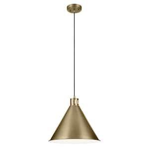 Zailey 16 in. 1-Light Natural Brass Vintage Industrial Shaded Kitchen Cone Hanging Pendant Light with Metal Shade