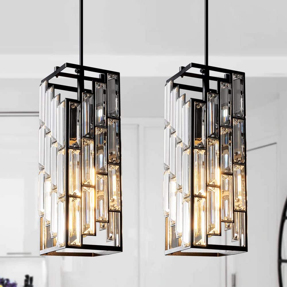 Home Lighting 60W 1-Light Black Modern Crystal Pendant Light Adjustable for Kitchen Island, 2Pack price history on PriceWatchPro