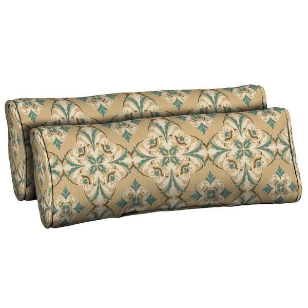 Hampton Bay Roux and Turquoise Medallion Outdoor Bolster Pillow (2-Pack)