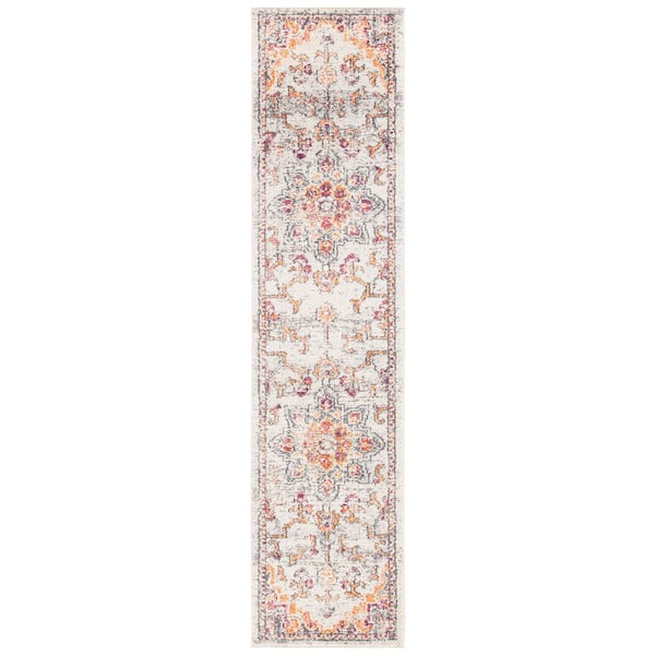SAFAVIEH Madison Beige/Orange 2 ft. x 14 ft. Border Geometric Floral Medallion Runner Rug