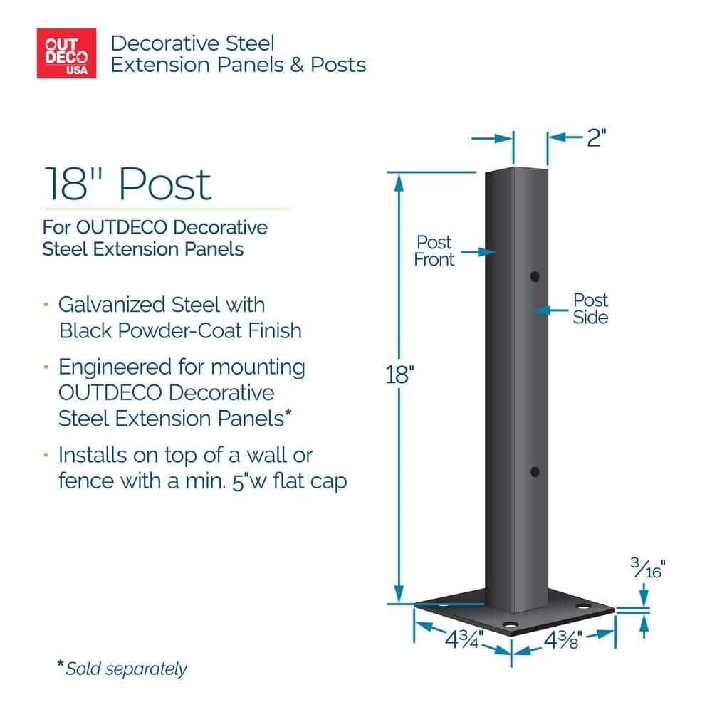 18" Black Galvanized Steel Decorative Screen Panel Post