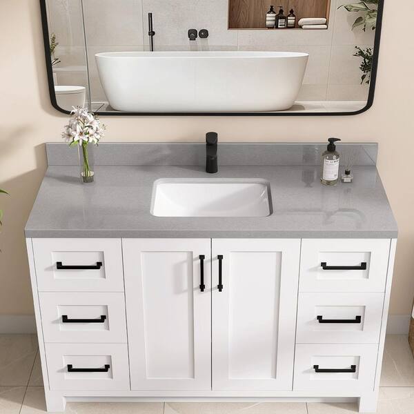 Zeafive 54 in. W x 22 in. D Engineered Stone Marble White