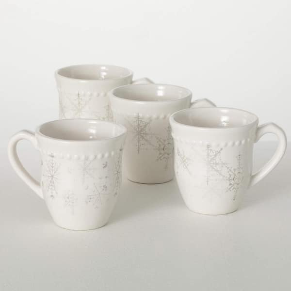 4.25" White & Silver Snowflake Christmas Mug Set of 4