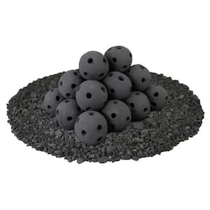 3 in. Set of 20 Hollow Ceramic Fire Balls in Midnight Black