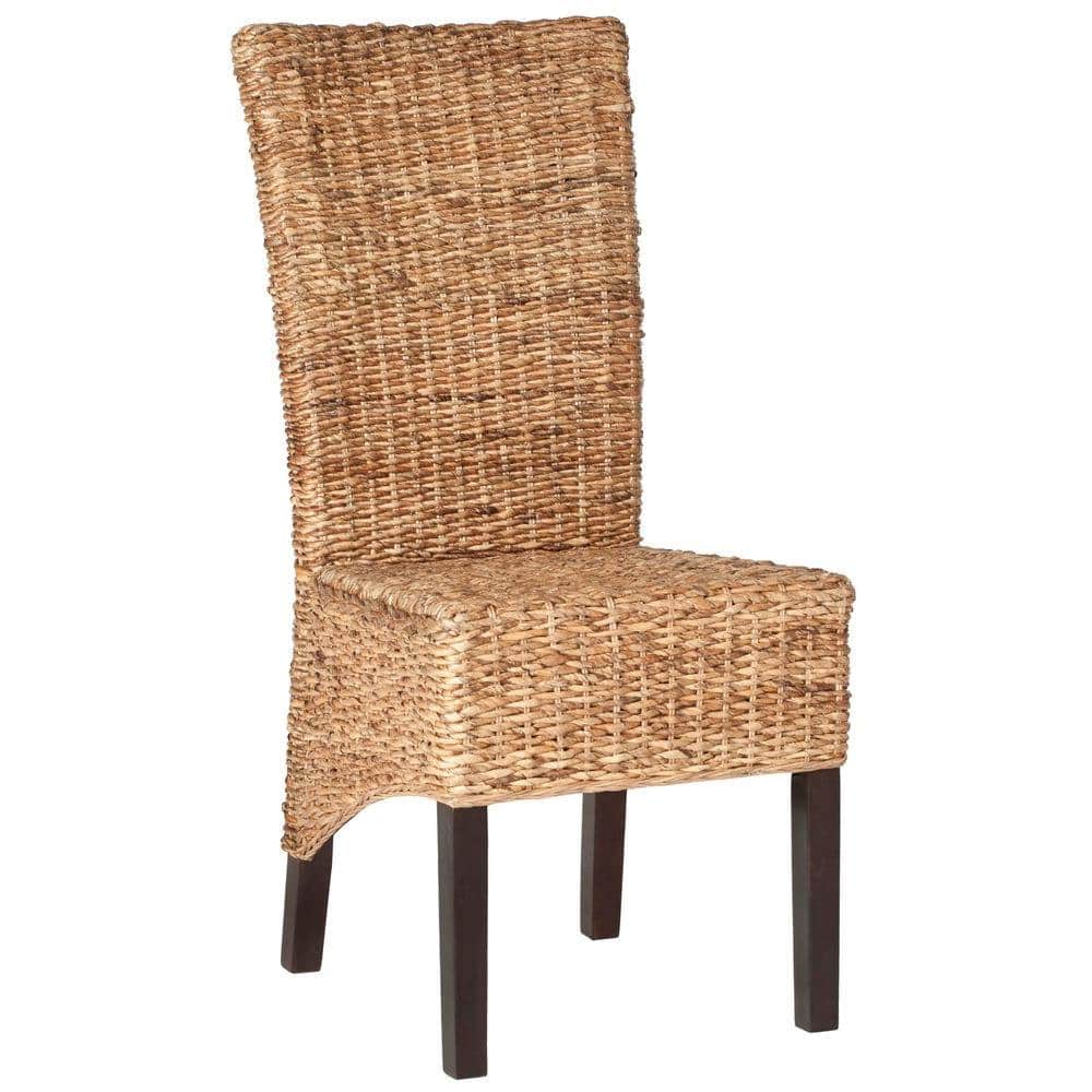 Natural Woven Rattan and Wood Side Chair Set