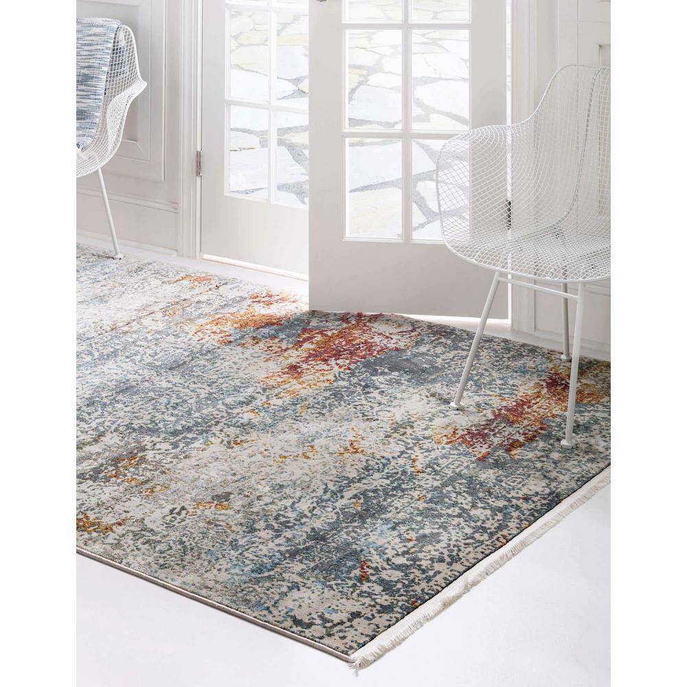 Ivory and Gray-Beige 8' x 10' Rectangular Easy-Care Synthetic Rug