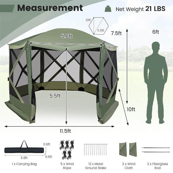 Costway 11.5 ft. x 11.5 ft. 6-Sided Pop-up Screen House Tent