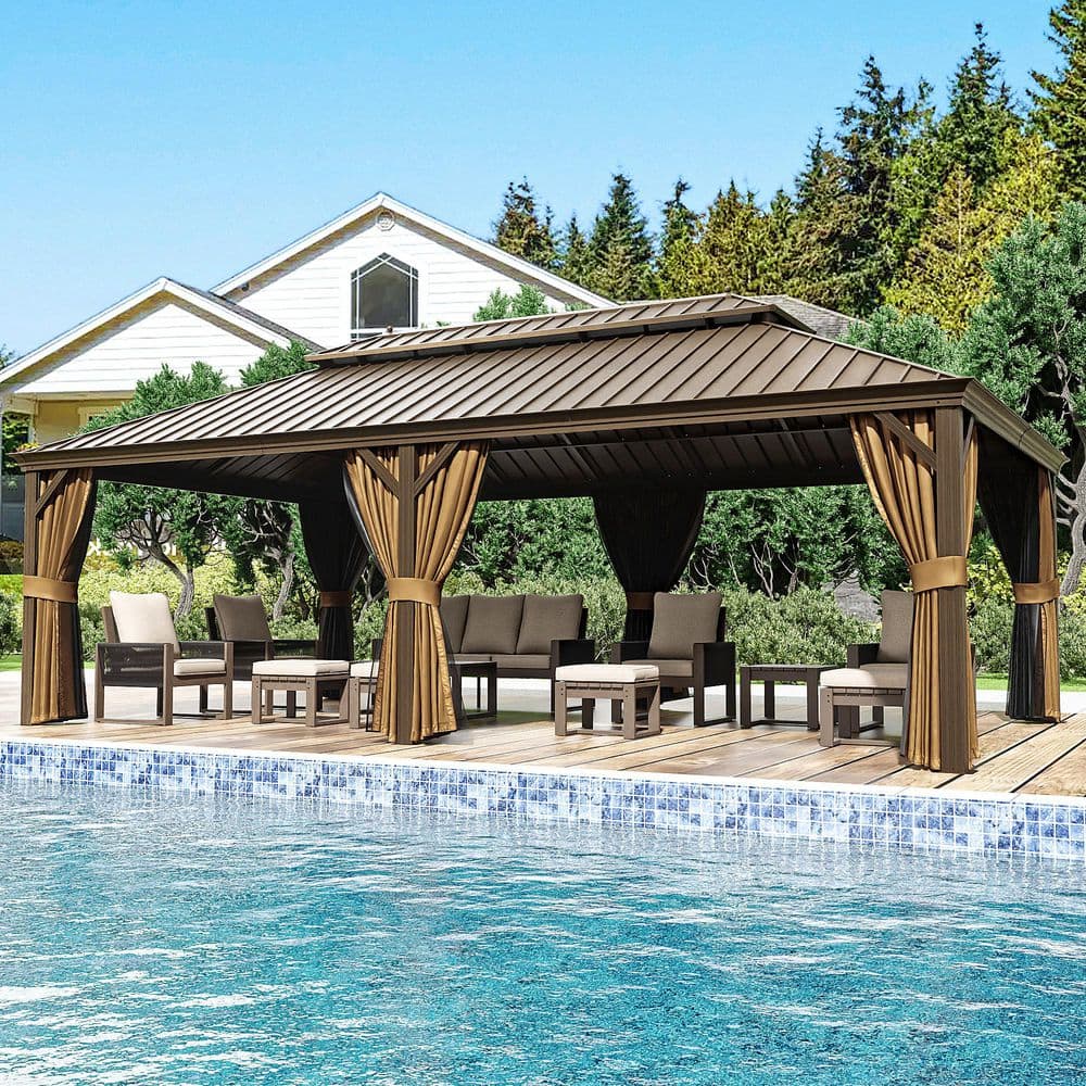 JOYSIDE 24 ft. x 14 ft. Aluminum Double Hardtop Gazebo with