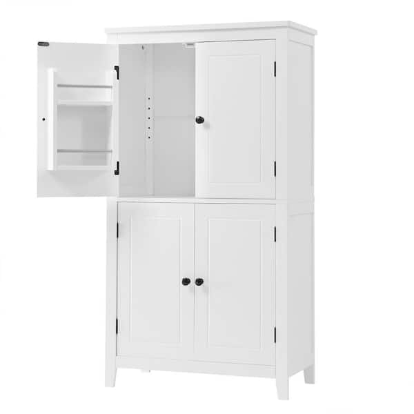 RiverRidge Home Modern 23.6 in. W x 11.8 in. D x 43.3 in. H White Tall Bathroom Linen Cabinet with Four Doors, Open Shelves