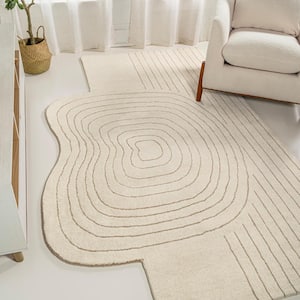 Retro Bohemian Abstract Striped Handwoven Wool Ivory/Beige 4 ft. x 6 ft. Area Rug