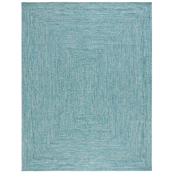 Braided Teal/Green 8 ft. x 10 ft. Machine Washable Concentric Woven Area Rug
